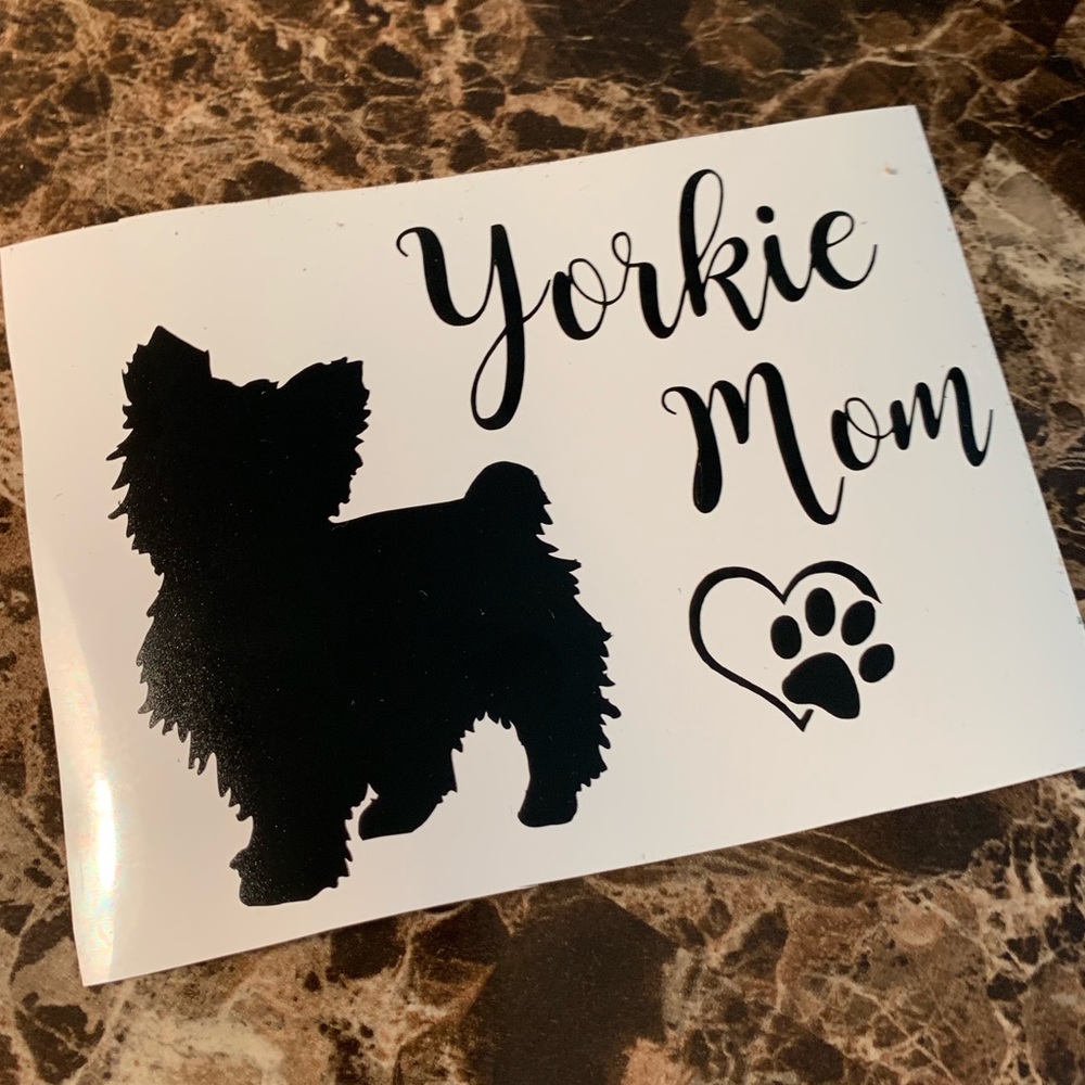 Yorkie Mom Dog Car Decal Heart Paw Sticker Decal